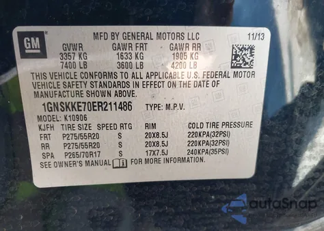 2014 Chevrolet Suburban 1500 Ltz z USA, uszkodzony, nr VIN 1GNSKKE70ER211486